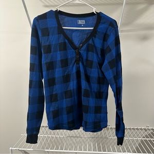 Blue/ Black  Plaid  Pajama Top